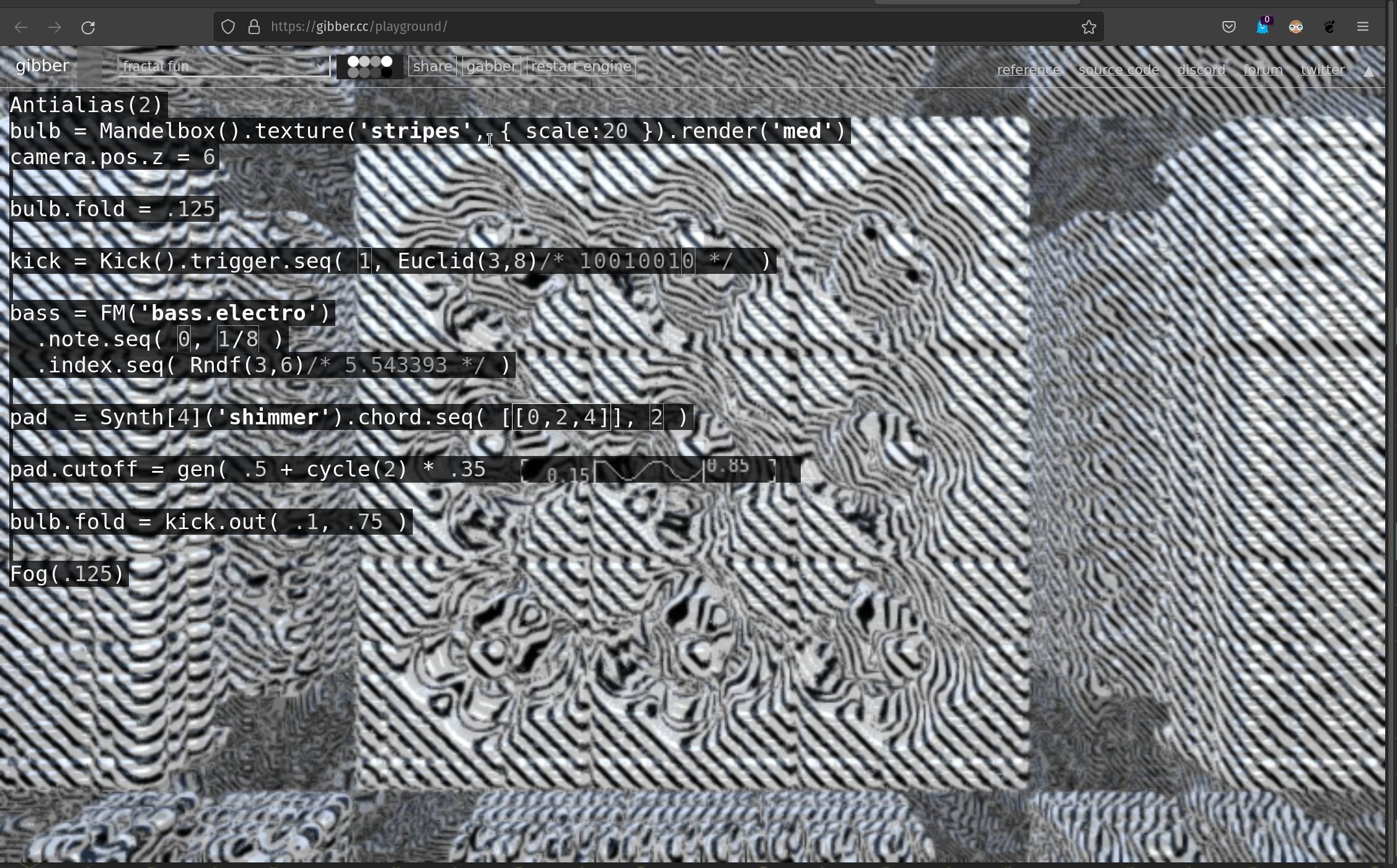 screenshot of gibber with rendered fractal